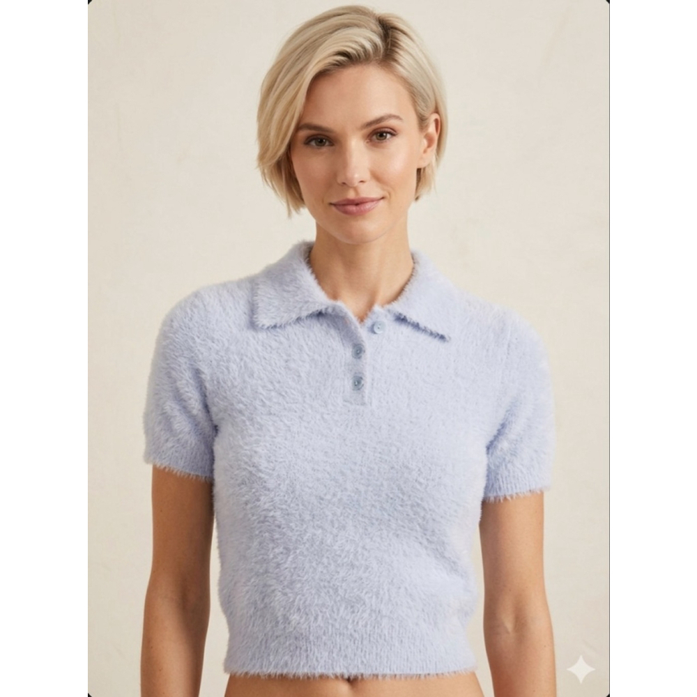 Women's RACHEL ZOE Light Blue Fuzzy Crop Top XS